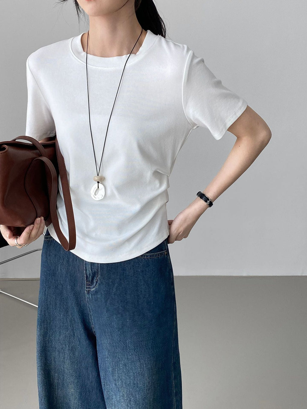 White Round Neck Short-sleeved T-shirt Summer Women's Tops-ABSPF-259