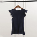 Ruffled Sleeves Mesh Knitted Femme Elegant Summer Thin Short-sleeved Knit