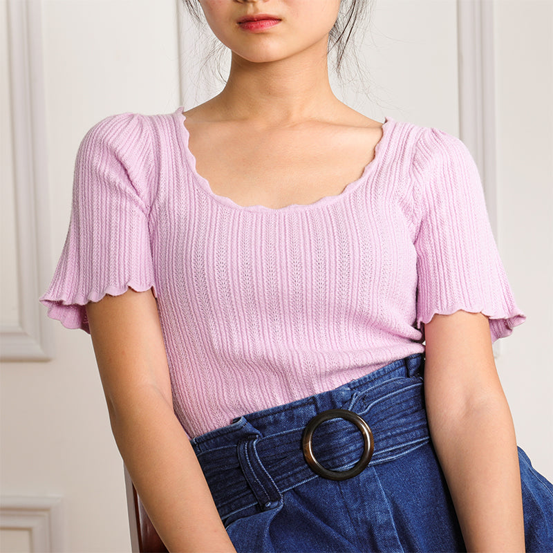 Short Sleeve Chic Wave Square Neck Blouses