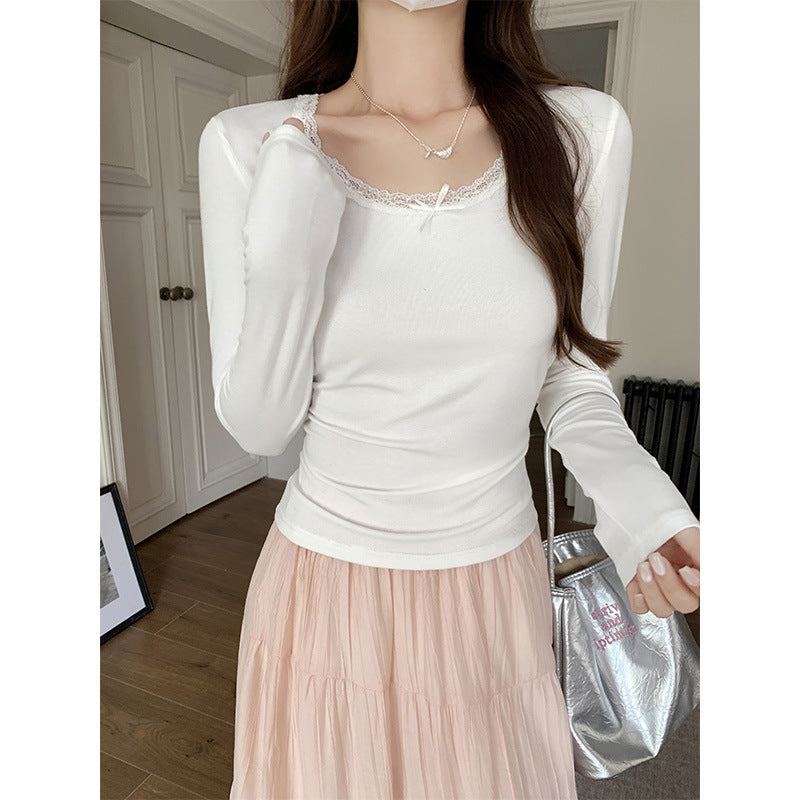 Lace Knitted Long-sleeved T-shirt