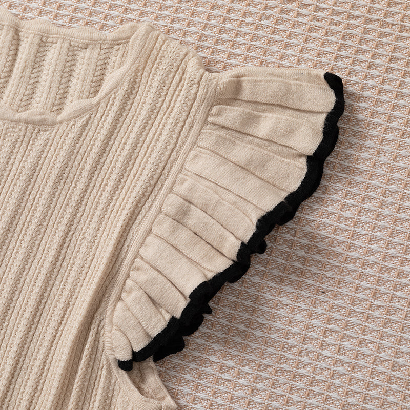 Ruffled Sleeves Mesh Knitted Femme Elegant Summer Thin Short-sleeved Knit
