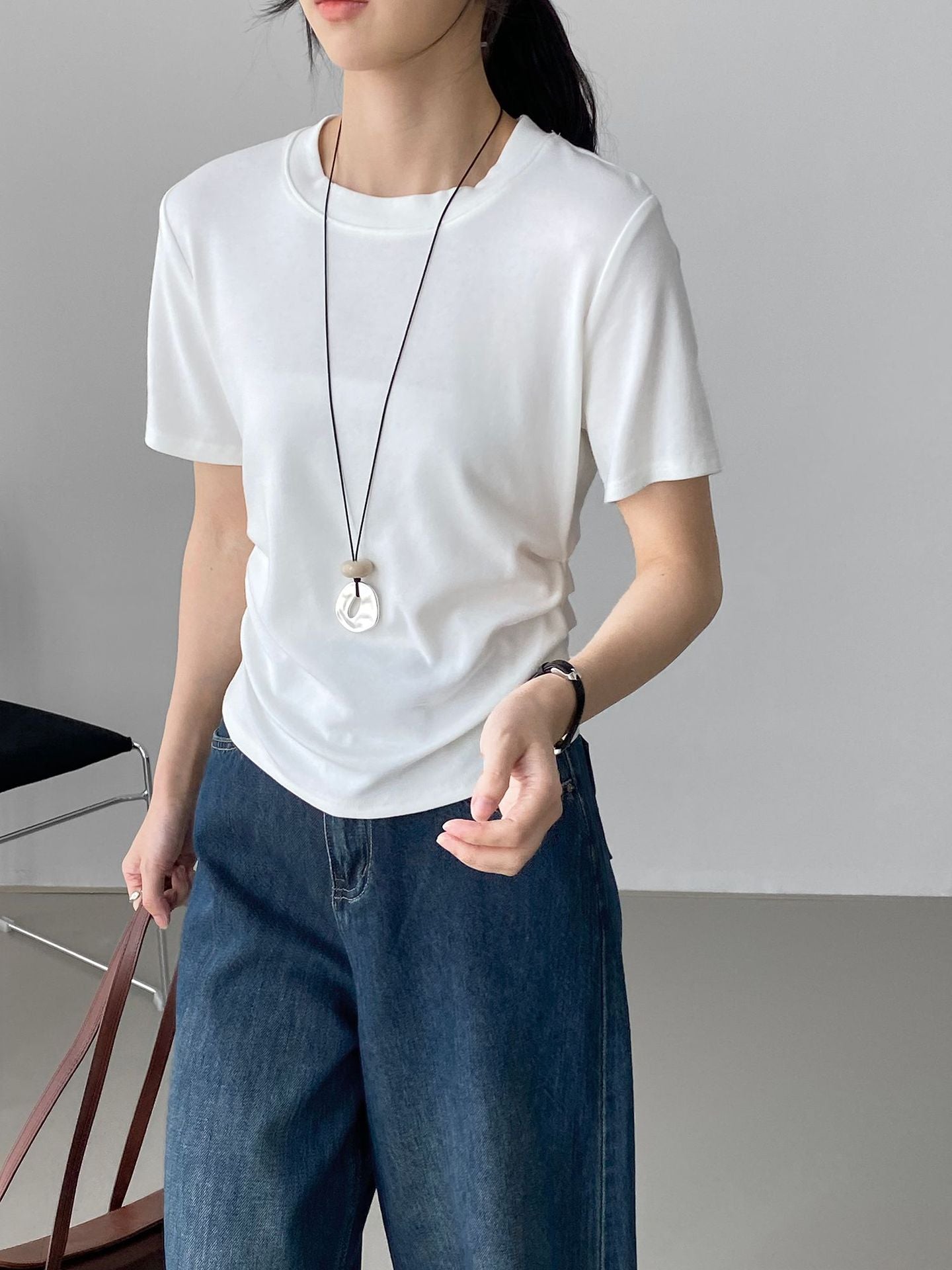 White Round Neck Short-sleeved T-shirt Summer Women's Tops-ABSPF-259