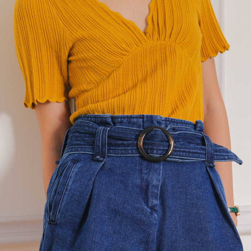 V Puff Sleeved Knit Chic T Shirt