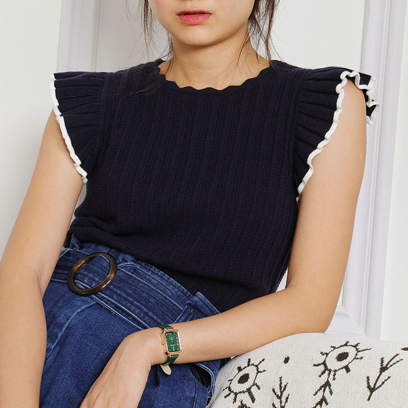 Ruffled Sleeves Mesh Knitted Femme Elegant Summer Thin Short-sleeved Knit