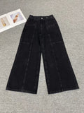 High Waist Soft Cotton Wide Leg Pants Elastic Loose Floor-length Denim Trousers for Women-LB239