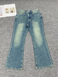 High-waisted Cotton Slim-fit Flared Washed Cropped Jeans-LB219