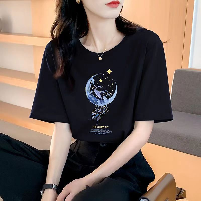 Loose Cotton Short-sleeved T-shirt Ladies Summer Tops-SPF-241